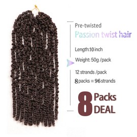8Packs Spring Twist Hair Passion Twist Hair 10Inch Crochet Braids Hair Extensions Passion Twist Crochet Hair Extensions for Black Women(10 Inch (Pack of 8), #4)