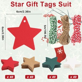 Christmas Gift Tags, Pack of 160 Gift Labels for Bottles, Christmas Tags Star with 15 m Jute Cord, Gift Tags Kraft Paper for Christmas Gifts, Christmas Trees Decoration