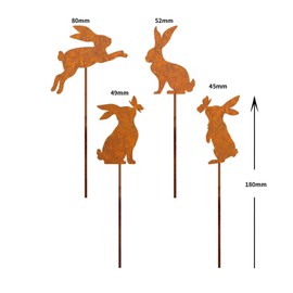 lafomukea Set of 4 Patina Easter Rabbit Garden Stakes, Decorative Rust, Decorative Rabbit Garden Decoration, Easter for Garden Decoration, Outdoor, Weatherproof, Spring Decoration