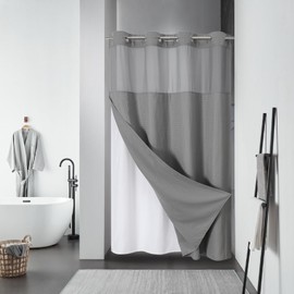 eachope Grey No Hook Waffle Weave Shower Curtain with snap-in Liner Replacement, 230GSM Waterproof Fabric Hotel Shower Curtain Set for Bathroom, Through Mesh Top Window,54Wx80H