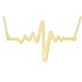 AFFY Love Heartbeat Charm Pendant Necklace in 14k Yellow Gold Over Sterling Silver