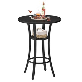 CHOEZON Round Bar Table, 2-Tier High Top & Counter Height Dining Table, Small Kitchen Dining Tables, for Bistro, Pub, Kitchen, Living Room, Black TBT03BB