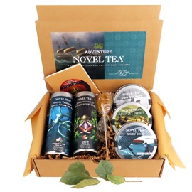 Noveltea Literary Tea Gift Basket by La Tea Dah, 5 Gourmet Teas, Honey Stirrer, & Journal, Bookish Gifts for Writers and Readers, Book Tea Gift Set, Perfect for Stocking Stuffers & Book Clubs