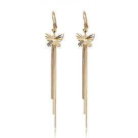 Josfeva Dangle Drop Earrings for Women, 925 Sterling Silver Tassel Drop Earrings, Hypoallergenicity 83mm Long Chain Gold Drop Earrings, Fashion Lightweight Butterfly Drop Earrings Hanging for Gifts