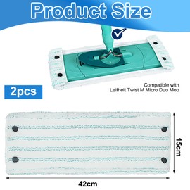 Pack of 2 Mop Covers for Leifheit Clean Twist M Micro Duo 33 x 15 cm Floor Mop Replacement Cover for All Floors Replacement Mop Cover with Click System Microfibre Cleaning Cloth Ideal for Tiles and