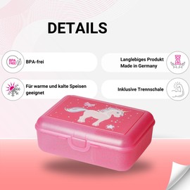 Uakeii Premium Unicorn Pony Lunch Box - Glitter Lunch Box with Divider in Pink - 19 x 14 x 7 cm Dishwasher Safe