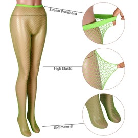 Geyoga 3 Pairs Sparkly Fishnets Stockings for Women Rhinestone Fishnets Stockings Glitter Tights One Size Fit All(Green)