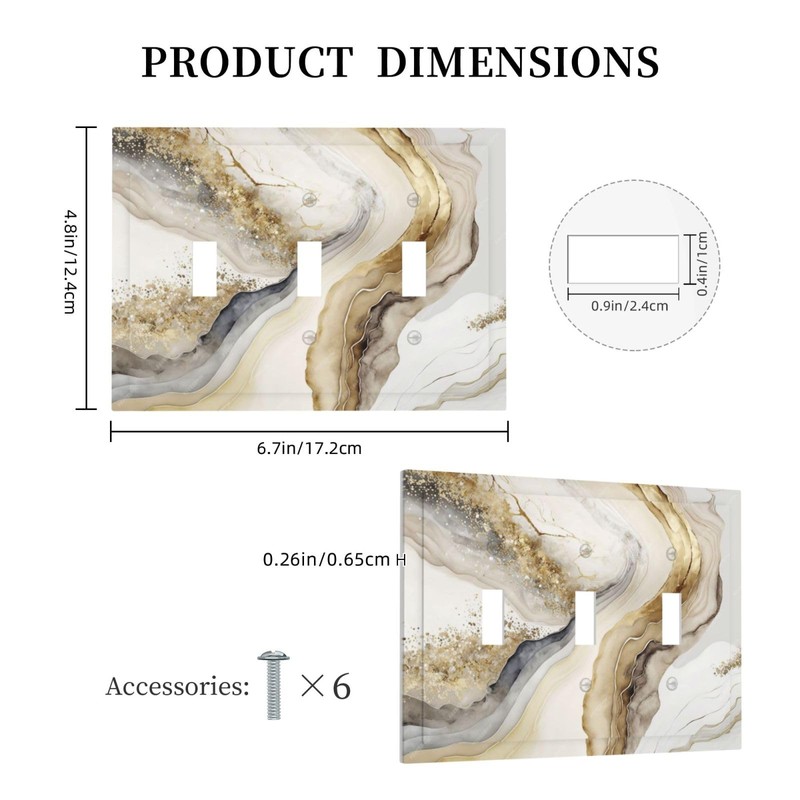 White Gold Marble 3 Gang Triple Toggle Decorative Light Switch