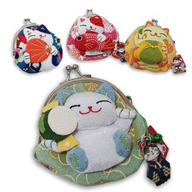 MMmall Japanese Souvenirs Delighted by Foreigners Wallet, Ebi Wallet, Purse Pouch, Maneki Neko Goods,, green cat