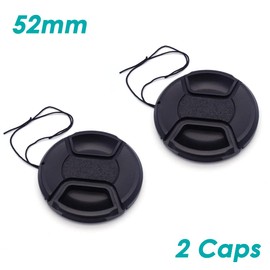 2 pcs Universal Camera Lens Front Caps 52mm with Secure String, Top One Tech Centre Pinch Snap-Clips Snap-On Design Protective Front Cover Lid Replacement DSLR Camera Film Camera