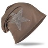 Jersey Slouch Beanie Long Hat Star with Rhinestone Star Appliqué,