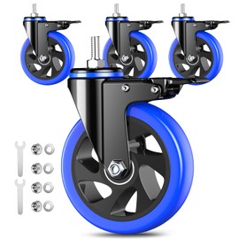 5 Inch Caster Wheels Heavy Duty Stem Caster 2200Lbs, Threaded Stem Casters 3/8"-16 x 1(Stem Diameter 3/8", Stem Length 1"), Swviel Locking Caster Set of 4, Industrial Castor Wheels for Cart,Furniture