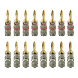 Nakamichi Ultimate Series 24k Gold Plated Beryllium Red Copper Banana Plug 12 AWG - 18 AWG Gauge Size 4mm for Speakers Amplifier Hi-Fi Stereo Receiver Audio Wire Cable Connector 16 Pcs (8-Pairs)