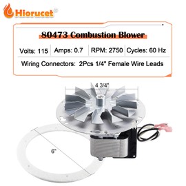 Hiorucet 80473 Combustion Blower Exhaust Fan Motor for US Stove American Harvest 6039, 5500, 5500M, 5500XL, 5502M, 6033, 6037, 6041, King KP130, Ashley, Breckwell and Vogelzang Pellet Stove Parts.