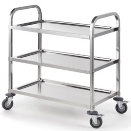 CURTA Stainless Steel Serving Trolley, 34" L x 18" W x 36" H 3 Tiered Shelf Kitchen Utility Cart, Rolling Casters Brake Wheel, Commercial Pro for Restaurant/Hotel/Lab/Clinic/Salon/Workshop