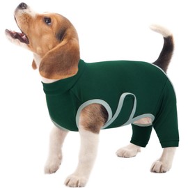Kuoser Dog Surgical Suit Soft Dog Recovery Sleeve to Stop Licking, Male Female Dog Onesie Breathable Dog Body Suits After Surgery, Pet Recovery Suit Lick Sleeves for Rear Legs, Green S