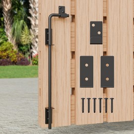 DJSUNPACKING 18" Heavy Duty Cane Bolt Gate Drop Rod with Black Finish-Steel Gate Ground Latch Designed for Wood Metal Vinyl Gates or Double Doors Fence Applications-1 Pack