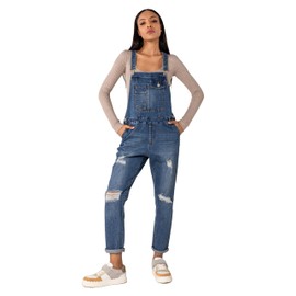 Nina Carter Women's Dungarees Jeans Boyfriend Denim Overall Jumpsuit Used Look Summer Overall, Blue (S535-3)