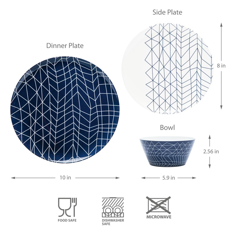 Bzyoo 12-Piece Melamine Dinnerware Set - Spidy | Lightweight, Durable,