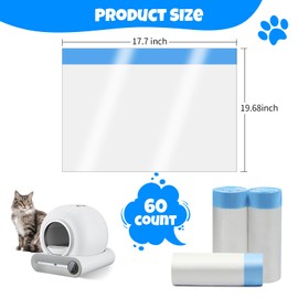 JYNSROU 60 Count Cat Litter Box Liners Bags, Extra-Thick Cat Waste Bags for Self-Cleaning Cat Litter Box, Drawstring Litter Liner Trash Bags for Automatic Cat Litter Box Self Cleaning-17.7" x 19.68"