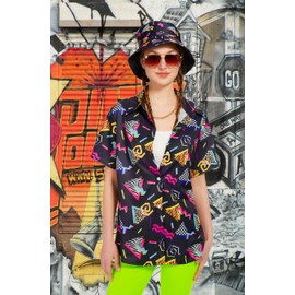 Verceco 80s 90s Outfits for Women Unisex Hip Hop Women Costume Accessory Sets Retro 90s Themed Party Outfits 7PC 80s Fashion Clothes (Black, L)