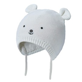 SOMALER Baby Knitted Winter Hats Infant Newborn Toddler Autumn Cute Earflap Cotton Lined Beanie Hat for Boys Girls Off-White