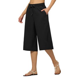 Willit Women's Linen Capri Pants Wide Leg Dress Casual Summer Pleated Capri High Waisted with Pockets 16" Black XX-Large