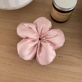Large Flower Satin Hair Scrunchies for Women, Floral Shape Silk Hair Ties for Girls, Fashion Korea Oversized Flower Hair Accessories for Thick Curly Hair (Pink and Blue)