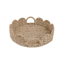 GYASVWU Seagrass Scalloped Tray with Handles,Round Rattan Serving Trays for Coffee Table,Woven Tray for Ottoman Decorative and Organizer Trays (Seagrass)