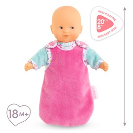 Corolle Mon Premier Poupon Mini Calin Good Night Set, Soft Body Doll in Cute Romper, with Extra Pyjamas, Sleeping Bag, Vanilla Fragrance, 20 cm, from 18 Months