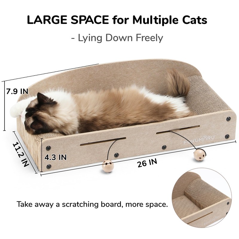 FUKUMARU 26 Inch Cat Scratcher Cardboard Lounge Bed, 2 Reversible