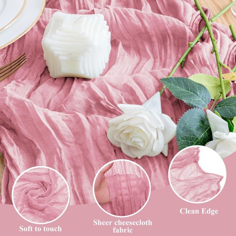 Wokceer Cheesecloth Table Runner Pink 10FT Boho Gauze Cheese Cloth