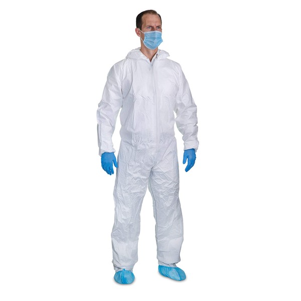 Disposable Coveralls with Hood | White | 5 Pack | 3XL | Protective Microporous Coverall Suit