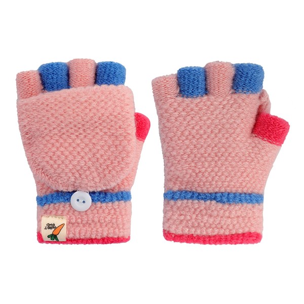 Children's Half Finger Gloves with Flip Top Mittens Knitted Gloves