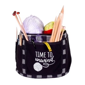 Steel Mill & Co Yarn Tote, Stylish Knitting Bag, Large Capacity Organizer for Knitting & Crochet Supplies, Craft Tote with Yarn Divider and Pockets for Hooks & Needles, Black Gingham