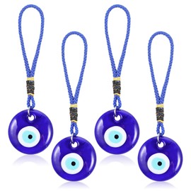 HJZHII 4 Pcs Blue Evil Eye Glass Hanging Pendant, Evil Eye Car Hanging Ornament Glass Blue Eyes Decor Car Accessories Eyes Charm for Good Luck Protection Wedding Party Christmas Favors Gift
