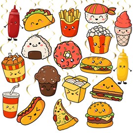 Fast Food Party Decorations Hanging Swirls, Cartoon French Fries Pizza Hamburger Fried Chicken Hot Dog Donuts Sushi Party Decorations Swirls Streams, for Fast Food Fans Birthday Party
