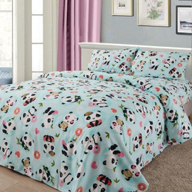 Sapphire Home 4 Piece Panda Full Bed Sheets for Kids - Fitted Kids' Sheet & Pillowcase Sets - Panda Bed Sets for Toddler Girls and Boys - Full Size