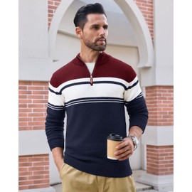 EKLENTSON Mens Turtleneck Sweater 1/4 Zip Mock Neck Sweater Warm Winter Thermal Knitted Pullover Sweater Navy L