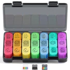 Three times a day portable pill box, seven days 21 compartments detachable dustproof pill box for pills/capsules/vitamins/fish oil, etc