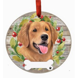 E&S Imports Golden Retriever Ornament - Pets DIY Personalizable Dog Gifts Ceramic Round with Glazed Finish X-mas Decoration Christmas Ornaments Craft for Pet Lovers