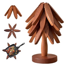 Yuiturt 4 Wooden Tree Coasters of Shape Table Mat, Wooden Tree Trivets Set,Wood Kitchen Hot Pads Trivet, Foldable Heat Resistant Pads Reusable Wooden Trivets Potholder for Kitchen Accessories