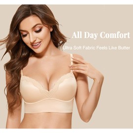 DOBREVA Women's Push Up Bra Wireless Padded No Underwire Back Smoothing Bralettes Sports Bras Beige 40D