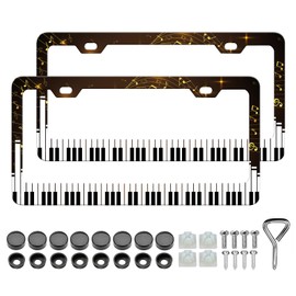 HCSS 2PCS Piano Keys License Plate Frames,Music Notes Aluminum Metal License Plate Holder Covers Car Accessory, Rust-Proof Waterproof Car Decorative Tag Frames for Standard US 12x6 Inch