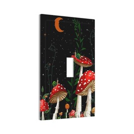Spshian Red Mushroom Forest Moon and Stars Single Toggle Light Switch Covers Decorative 1 Gang Wall Plate Black and Red Snail Plants Leaves Electrical Switchplate Faceplate for Country Bathroom Decor