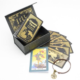 UOPR Gold Foil Tarot Cards, Prophet Tarot Cards with Guidebook, 78 Original Tarot Cards Deck Divination Game, Classic Traditional Tarot Deck Standard for Beginners and Expert Readers (12*7cm)