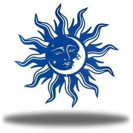 Riverside Designs Sun Moon Face Metal Wall Art Steel Decor | Heavy-duty and Waterproof | Made in USA (30", Blue)