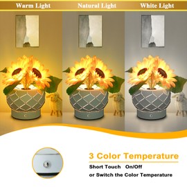YWYWLED Flower Desk Small Lamp - LED Dimmable Bedside Lamp for Night Stands, Rechargeable Cordless Table Lamp for Bedroom Decor, College Dorm Room Essentials for Girls (Sunflower)