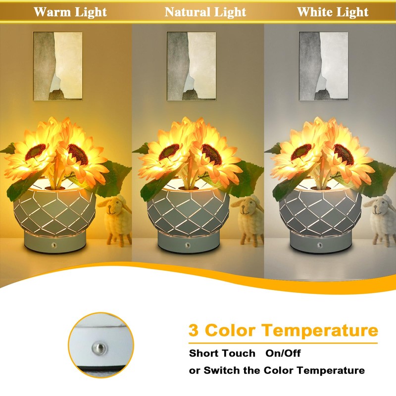 YWYWLED Flower Desk Small Lamp - LED Dimmable Bedside Lamp