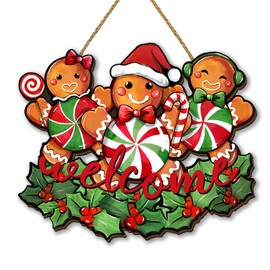 Yarcooly Gingerbread Christmas Decorations Candy Cane Gingerbread Man Christmas Hanging Sign Gingerbread House Kitchen Door Decor Gingerbread New year Xmas Decor Christmas Decorations for Home Party